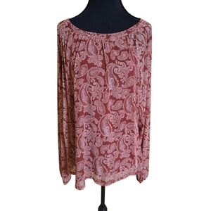 Madison Michelle Long Sleeve Paisley Blouse  L